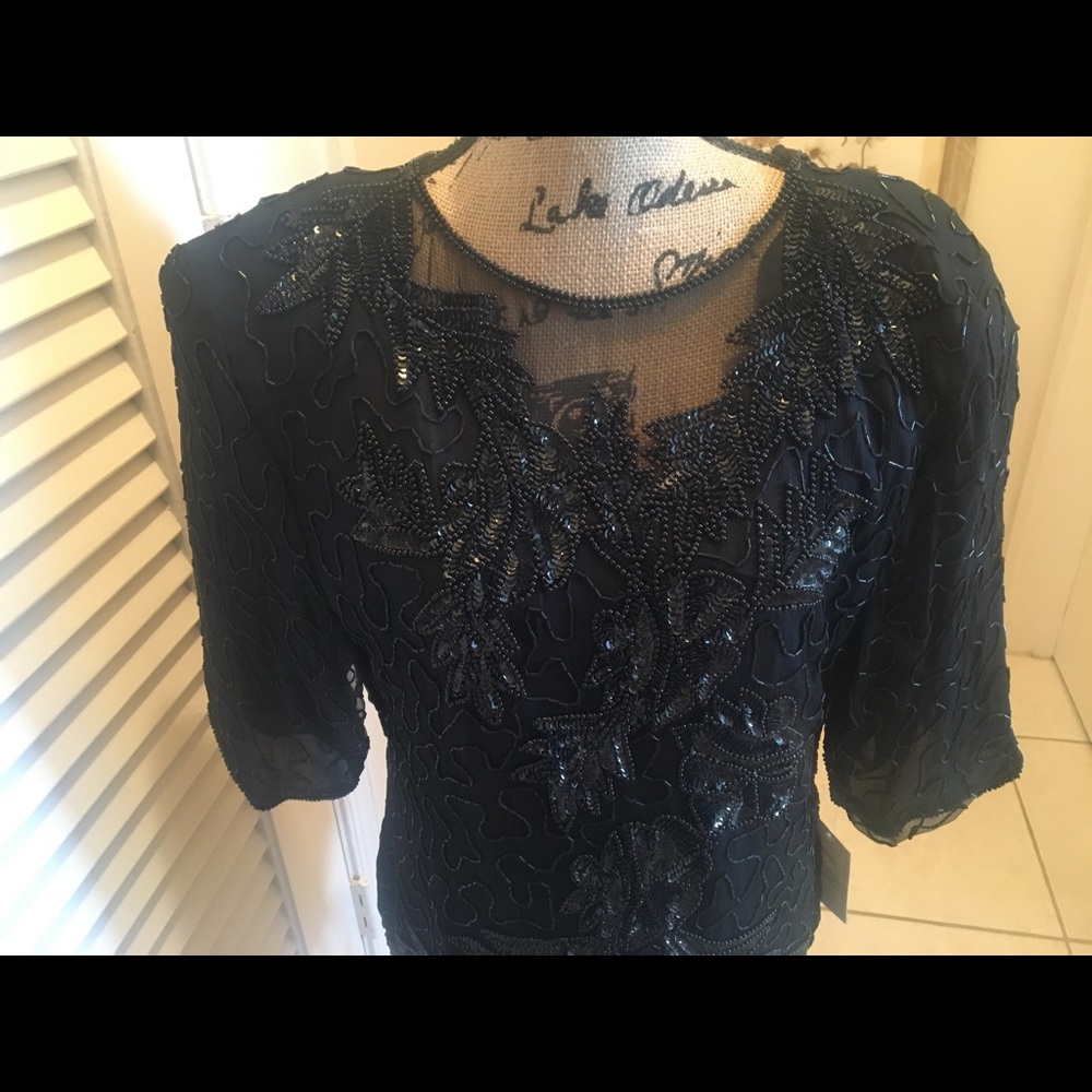 BLACK SEQUIN and BEADED EVENING TOP